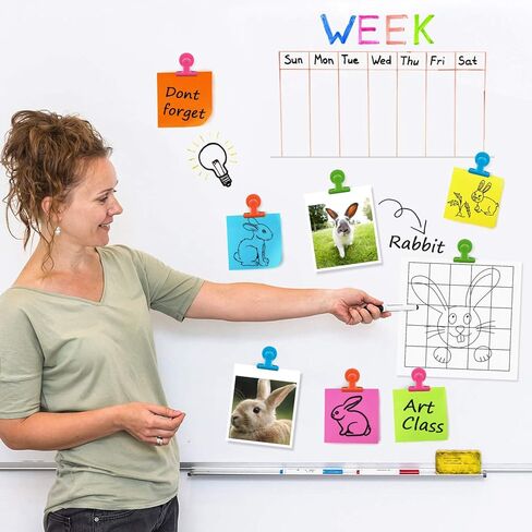 مشابك مغناطيسية، 24 قطعة من المشابك المعدنية المغناطيسية للثلاجة والسبورة البيضاء ومغناطيس الثلاجة ومذكرة مذكرة ومشابك ملونة لديكور الفصول الدراسية واللوازم المدرسية in Kuwait