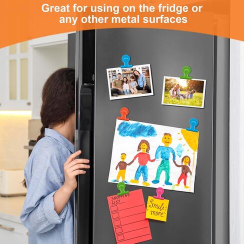 مشابك مغناطيسية، 24 قطعة من المشابك المعدنية المغناطيسية للثلاجة والسبورة البيضاء ومغناطيس الثلاجة ومذكرة مذكرة ومشابك ملونة لديكور الفصول الدراسية واللوازم المدرسية in Kuwait