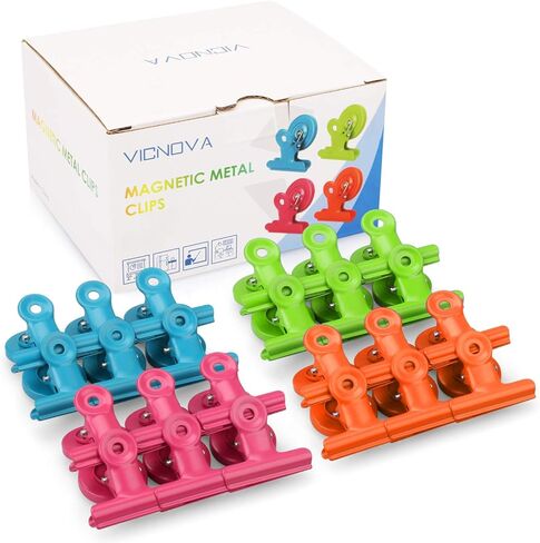 مشابك مغناطيسية، 24 قطعة من المشابك المعدنية المغناطيسية للثلاجة والسبورة البيضاء ومغناطيس الثلاجة ومذكرة مذكرة ومشابك ملونة لديكور الفصول الدراسية واللوازم المدرسية in Kuwait