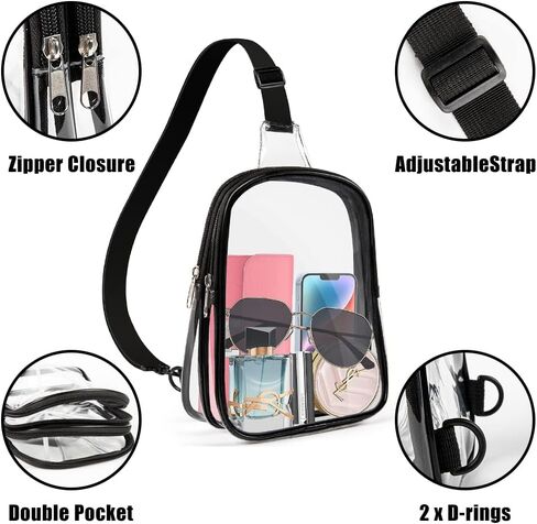 Clear Bag Stadium Approved Clear Sling Bag Clear Bags for Women Men Clear Crossbody Pack with Double Pockets for Concert Music Festival Sporting Event in Kuwait