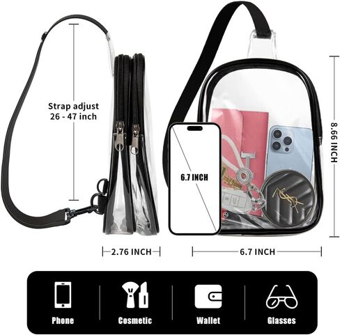Clear Bag Stadium Approved Clear Sling Bag Clear Bags for Women Men Clear Crossbody Pack with Double Pockets for Concert Music Festival Sporting Event in Kuwait
