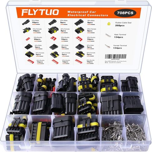 708PCS Automotive Waterproof Car Electrical Wire Connectors Plug Kit, 1/2/3/4/5/6 Male and Female Pin Connectors for Motorcycle, Truck, Car, Boats, Scooter in Saudi Arabia
