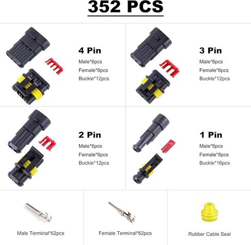 708 قطعة مجموعة موصلات أسلاك كهربائية للسيارة مقاومة للماء، 1/2/3/4/5/6 موصلات دبوس ذكر وأنثى للدراجات النارية والشاحنات والسيارات والقوارب والسكوتر in Kuwait