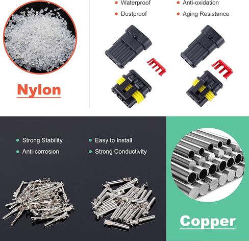 708 قطعة مجموعة موصلات أسلاك كهربائية للسيارة مقاومة للماء، 1/2/3/4/5/6 موصلات دبوس ذكر وأنثى للدراجات النارية والشاحنات والسيارات والقوارب والسكوتر in Kuwait