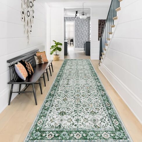 Morebes Vintage Washable Bathroom Runner,Floral Rug Runners for Hallways 6 Feet Non Slip, Distressed Brick Red Runner Rug for Bedrooms, Throw Carpet Runner for Kitchen Entry Entrance in Saudi Arabia