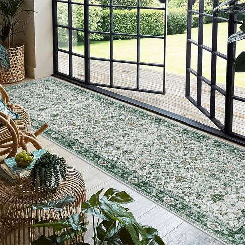 Morebes Vintage Washable Bathroom Runner,Floral Rug Runners for Hallways 6 Feet Non Slip, Distressed Brick Red Runner Rug for Bedrooms, Throw Carpet Runner for Kitchen Entry Entrance in Saudi Arabia