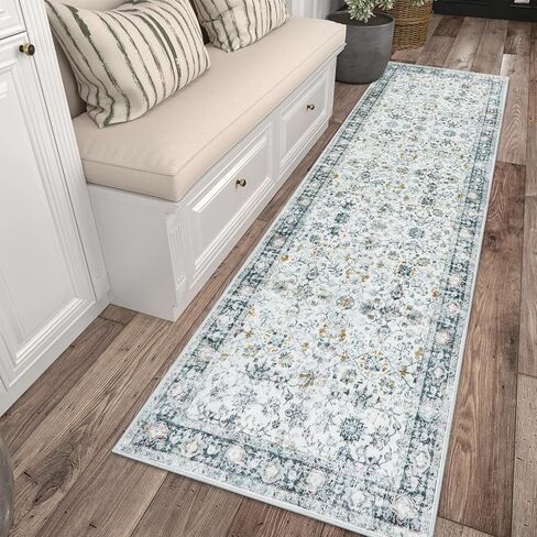 Morebes Vintage Washable Bathroom Runner,Floral Rug Runners for Hallways 6 Feet Non Slip, Distressed Brick Red Runner Rug for Bedrooms, Throw Carpet Runner for Kitchen Entry Entrance in Saudi Arabia