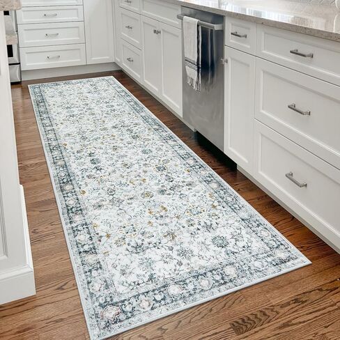 Morebes Vintage Washable Bathroom Runner,Floral Rug Runners for Hallways 6 Feet Non Slip, Distressed Brick Red Runner Rug for Bedrooms, Throw Carpet Runner for Kitchen Entry Entrance in Saudi Arabia