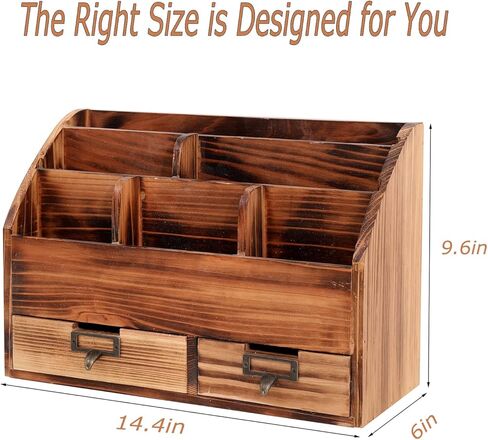 منظم مكتب خشبي حامل أقلام رصاص صندوق تخزين مستحضرات التجميل مكتب المنزل اللوازم الفنية مع درجين ومقصورات in Kuwait