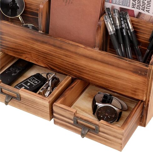 منظم مكتب خشبي حامل أقلام رصاص صندوق تخزين مستحضرات التجميل مكتب المنزل اللوازم الفنية مع درجين ومقصورات in Kuwait