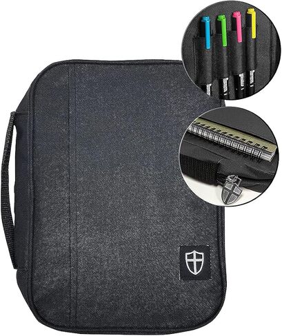 G.T. Luscombe Company, Inc. Armor of God Bible Cover & Book Cover | Oxford Cloth with Handle & Cross Emblem Zipper-Pull | 4 Pen Loops Inside Cover | Outside Pocket | Black & Tiffany Blue | Large & XL in Kuwait