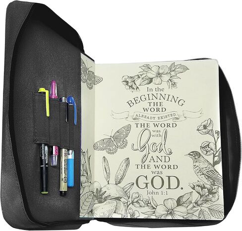 G.T. Luscombe Company, Inc. Armor of God Bible Cover & Book Cover | Oxford Cloth with Handle & Cross Emblem Zipper-Pull | 4 Pen Loops Inside Cover | Outside Pocket | Black & Tiffany Blue | Large & XL in Kuwait