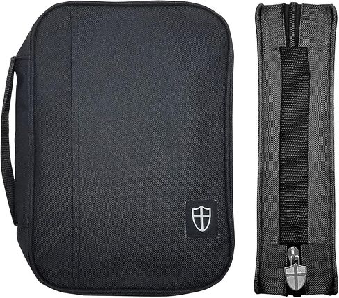 G.T. Luscombe Company, Inc. Armor of God Bible Cover & Book Cover | Oxford Cloth with Handle & Cross Emblem Zipper-Pull | 4 Pen Loops Inside Cover | Outside Pocket | Black & Tiffany Blue | Large & XL in Kuwait