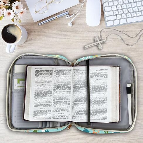 غطاء الكتاب المقدس للنساء والفتيات حقيبة حمل الكتاب المقدس مع مقبض دراسة الكتاب المقدس حقيبة واقية موضوع الأزهار in Kuwait