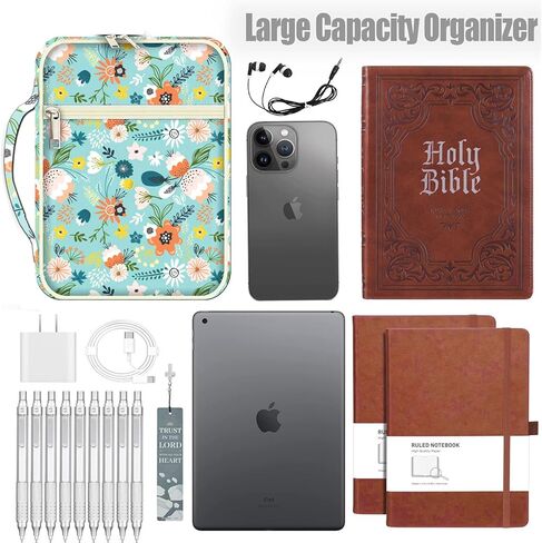 غطاء الكتاب المقدس للنساء والفتيات حقيبة حمل الكتاب المقدس مع مقبض دراسة الكتاب المقدس حقيبة واقية موضوع الأزهار in Kuwait