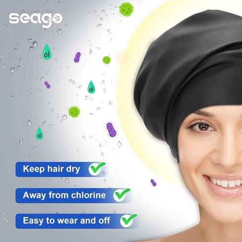 قبعة سباحة كبيرة جدًا من Seago للضفائر والمجدل، قبعات سباحة للبالغين من السيليكون للنساء والرجال in Saudi Arabia