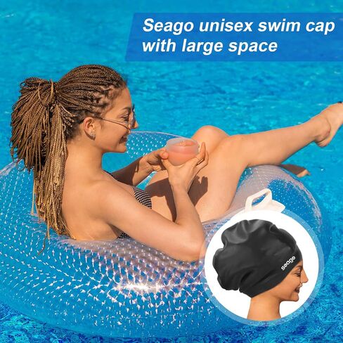 قبعة سباحة كبيرة جدًا من Seago للضفائر والمجدل، قبعات سباحة للبالغين من السيليكون للنساء والرجال in Saudi Arabia