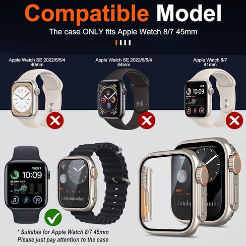 حافظة حماية شاشة لساعة Apple Series 7/8 مقاس 41 مم [تشبه حافظة Apple Watch Ultra] حافظة بتصميم من الزجاج المقسى لساعة IWatch 7 8 حافظة مقاس 41 مم لساعة Apple Watch 8 مقاس 41 مم in Kuwait