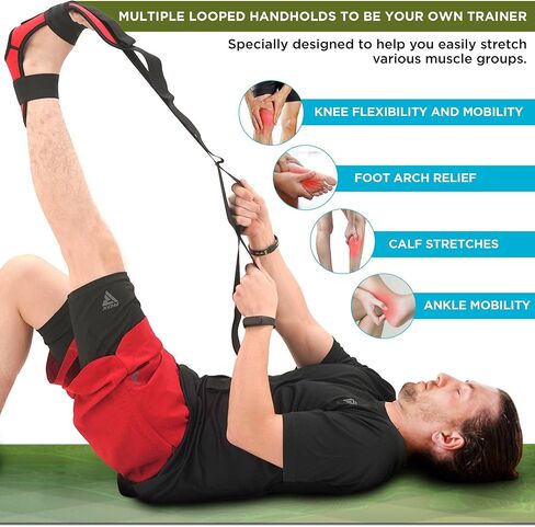 RDX Yoga Stretching Strap, Ankle Ligament Stretcher Belt with Loops Ligament Stretch Band, Fitness leg stretcher for Plantar Fasciitis, Foot Stretch Assist for Hamstring, Flexibility Exercise in Kuwait