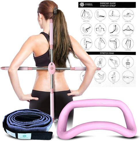 Stretch Set of 3– Posture Corrector, Yoga Stick Stretching Tool – Stretching Ring – Stretch Strap with Carry Bag– Perfect for Yoga, Pilates and Physical Therapy (Blue) in Saudi Arabia