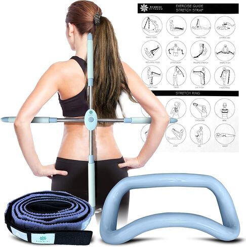 Stretch Set of 3– Posture Corrector, Yoga Stick Stretching Tool – Stretching Ring – Stretch Strap with Carry Bag– Perfect for Yoga, Pilates and Physical Therapy (Blue) in Saudi Arabia