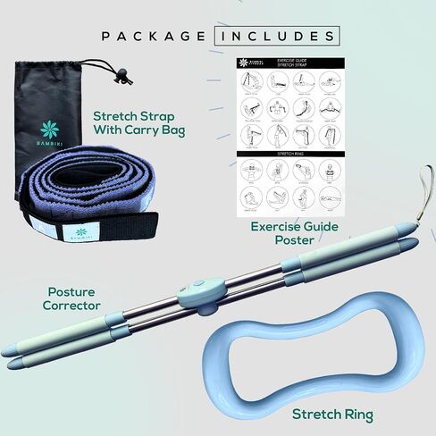 Stretch Set of 3– Posture Corrector, Yoga Stick Stretching Tool – Stretching Ring – Stretch Strap with Carry Bag– Perfect for Yoga, Pilates and Physical Therapy (Blue) in Saudi Arabia