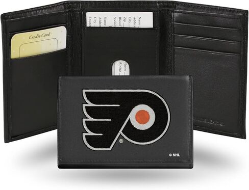 محفظة Rico Industries NHL من الجلد الطبيعي المطرزة ثلاثية الطي مقاس 3.25 بوصة × 4.25 بوصة - رفيعة in Kuwait