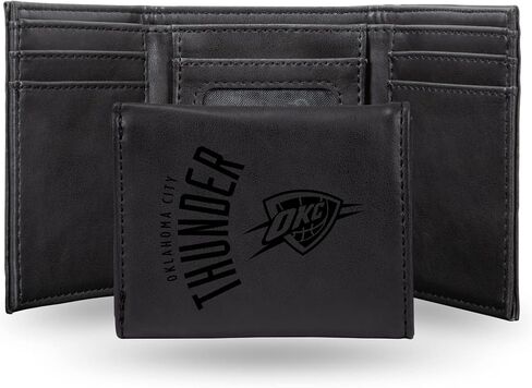 Rico Industries NBA Oklahoma City Thunder Premium Laser Engraved Vegan Brown Leather Front Pocket Wallet - Compact and Slim Yet Sturdy Design - Perfect to Show Your Team Pride or Gift in Saudi Arabia