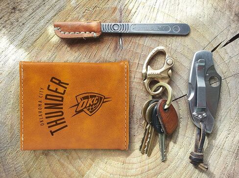 Rico Industries NBA Oklahoma City Thunder Premium Laser Engraved Vegan Brown Leather Front Pocket Wallet - Compact and Slim Yet Sturdy Design - Perfect to Show Your Team Pride or Gift in Saudi Arabia