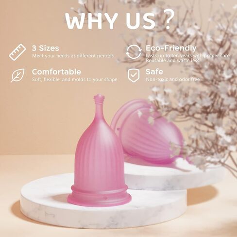 Menstrual Cups - Set of 3 Reusable Period Cups Soft Silicone Tampon and Pad Alternative (1 Small &1 Medium &1 Large) (Pink) in Saudi Arabia