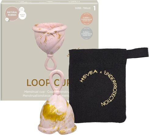 كوب الحيض Hevea Loop عبوة واحدة مقاس 1 (أحمر الخدود الذهبي)، مصنوع من المطاط الطبيعي بنسبة 100% - كوب أنعم لفترة - يمكن ارتداؤه لمدة تصل إلى 12 ساعة in Kuwait