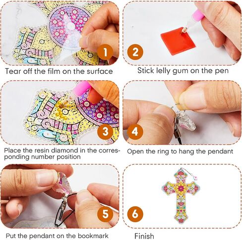 Ireer 6 Pcs Cross 5D Diamond Art Kit for Adult DIY Painting Kit Religious Crystal Cross Diamond Bookmarks for Reading Lover Home Office School Project Read DIY Crafts Gifts, 6 Styles in Saudi Arabia