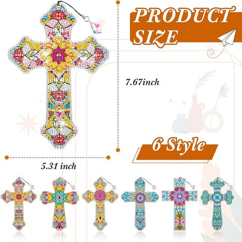 Ireer 6 Pcs Cross 5D Diamond Art Kit for Adult DIY Painting Kit Religious Crystal Cross Diamond Bookmarks for Reading Lover Home Office School Project Read DIY Crafts Gifts, 6 Styles in Saudi Arabia