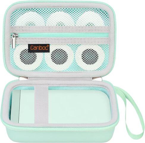 Canboc Hard Carrying Case Compatible with NELKO/TYPONOS P21 Label Maker Machine, Portable Bluetooth Label Printer Box, Zipper Mesh Bag fits Label Paper and Charging Cord, Green in Saudi Arabia