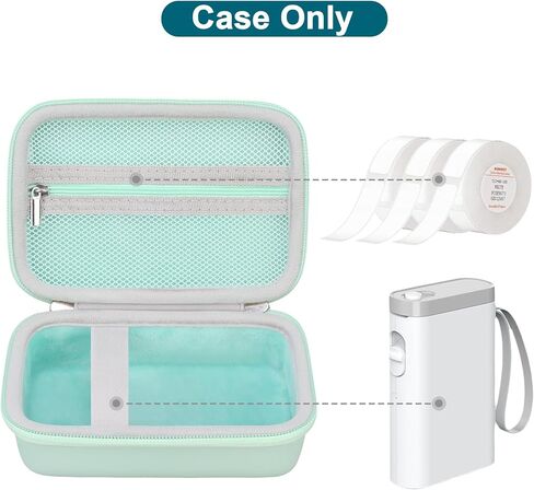 Canboc Hard Carrying Case Compatible with NELKO/TYPONOS P21 Label Maker Machine, Portable Bluetooth Label Printer Box, Zipper Mesh Bag fits Label Paper and Charging Cord, Green in Saudi Arabia