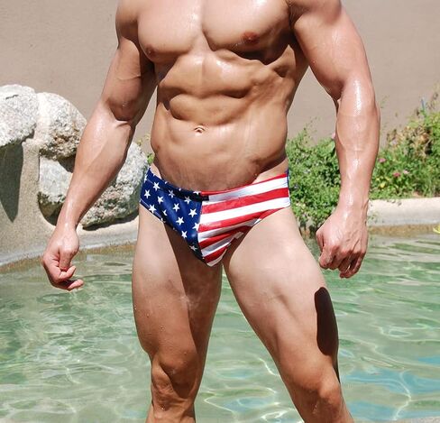 Men's American Flag Swimsuit Stars & Stripes or Solid Color Bikini Swimwear in Saudi Arabia