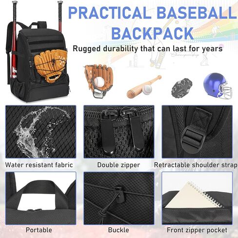 حقيبة مضرب البيسبول من توريبيو، حقيبة ظهر لمعدات البيسبول مع حجرة للأحذية، للبيسبول وكرة تي والكرة اللينة، تحمل مضرب وخوذة وقفاز in Kuwait