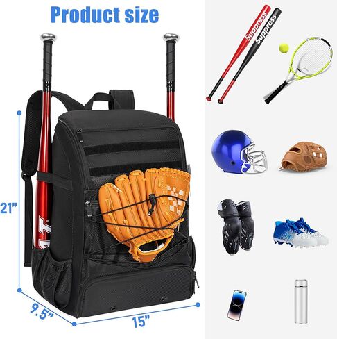 حقيبة مضرب البيسبول من توريبيو، حقيبة ظهر لمعدات البيسبول مع حجرة للأحذية، للبيسبول وكرة تي والكرة اللينة، تحمل مضرب وخوذة وقفاز in Kuwait