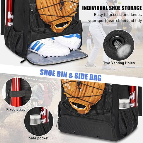 حقيبة مضرب البيسبول من توريبيو، حقيبة ظهر لمعدات البيسبول مع حجرة للأحذية، للبيسبول وكرة تي والكرة اللينة، تحمل مضرب وخوذة وقفاز in Kuwait