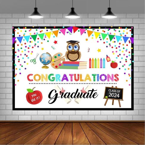 Lofaris Kindergarten Congrats Grad Backdrop Preschool PreK Graduate School Graduation Ceremony Background Congratulation Celebration Prom Decor Banner Cake Table Supplies 5x3ft in Saudi Arabia
