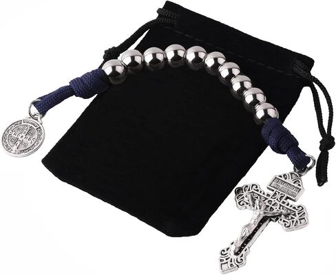 Pocket Rosary Open Style One Decade Stainless Steel Catholic Rosary Beads with Crucifix Saint Benedict Medal with Gift Bag in Saudi Arabia