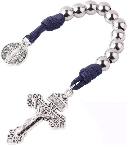 Pocket Rosary Open Style One Decade Stainless Steel Catholic Rosary Beads with Crucifix Saint Benedict Medal with Gift Bag in Saudi Arabia