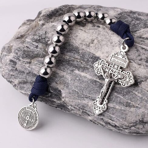 Pocket Rosary Open Style One Decade Stainless Steel Catholic Rosary Beads with Crucifix Saint Benedict Medal with Gift Bag in Saudi Arabia