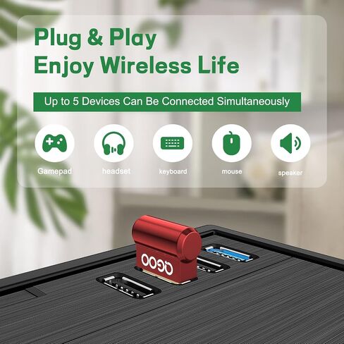 محول USB بلوتوث 5.3 للكمبيوتر المكتبي، قم بتوصيل وتشغيل جهاز استقبال دونجل بلوتوث صغير EDR للكمبيوتر المحمول وسماعات رأس بلوتوث وماوس لوحة المفاتيح (أحمر) in Saudi Arabia