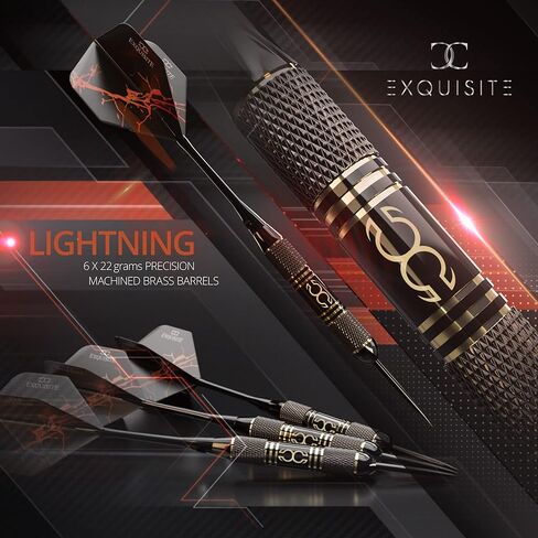 مجموعة سهام ذات أطراف فولاذية احترافية - 6 × 22 جرامًا من البراميل النحاسية مع 12 رحلة قياسية/رفيعة، 12 عمودًا من الألومنيوم 35/48 مم، 12 حلقة دائرية، أداة رمي السهام، مبراة وحقيبة (أسود وذهبي) in Kuwait