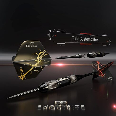 مجموعة سهام ذات أطراف فولاذية احترافية - 6 × 22 جرامًا من البراميل النحاسية مع 12 رحلة قياسية/رفيعة، 12 عمودًا من الألومنيوم 35/48 مم، 12 حلقة دائرية، أداة رمي السهام، مبراة وحقيبة (أسود وذهبي) in Kuwait