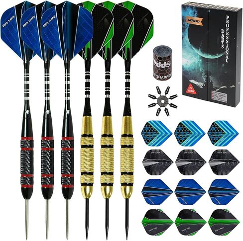 مجموعة سهام ذات طرف فولاذي احترافي | أسطوانة نحاسية 24 جرام/22 جرام/20 جرام/18 جرام مع 12 قطعة من رحلات السهام + مبراة السهام + حافظة مغناطيسية + أداة رمي السهام (6 عبوات) in Kuwait