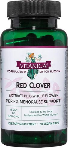 Vitanica Red Clover Blossom and Leaf Extract 500mg with 8% Isoflavones, Plus 175mg Blossoms, Menopause Relief Support for Women, 2 Month Supply, Non-GMO, Gluten Free, Vegan Supplement, 60 Capsules in Saudi Arabia