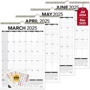 Decorably 18 Months Black and White Large Wall Calendar July 2024 to December 2025, 20x30in Spring-Bound Large Academic Wall Calendar