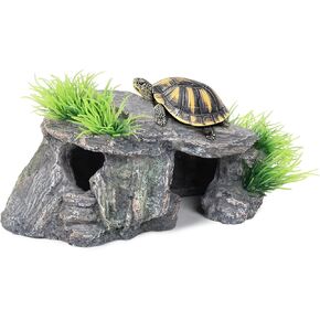 Fish Tank Decorations, Beared Dragon Tank Accessories, Aquarium Decor, Perfect Tortoise Habitat for Reptile Turtle Gecko Terrarium Decor, Professional Aquarium Cave Basking Platform (Small)